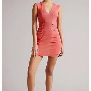 New Ted Baker London TB Size 6 US 12-14 Novari Ruched Rib Knit Bodycon Dress